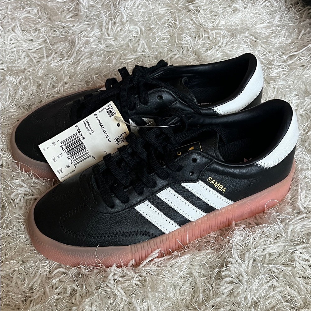 Adidas Samba Black and White with Pink Sole